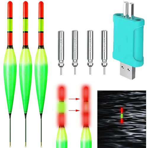 DONGZQAN Leuchtposen Led Angelposen, Led Posen Angeln Mit Bissanzeiger, Angelzubehör Set,Schwanzbeissalarm, Farbwechselschwimmer,Schwimmer Angeln