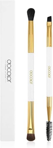 Image of Docolor 2Pcs Professional Angled Eyebrow & Eyeshadow Brush Set, White Gold