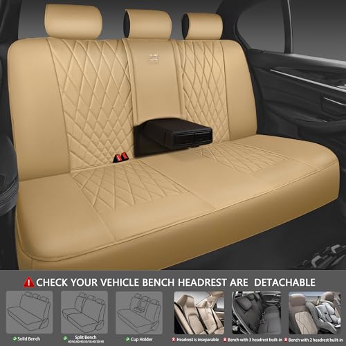 Image of CAR PASS Piping Luxury Leather Seat Covers Full Set,5 Seats Leatherette Anti-Slip Waterproof Seat Covers Compatible with Front Armrests,Universal Fit for Suvs,Vans,Trucks,Airbag Compatible,Pure Beige