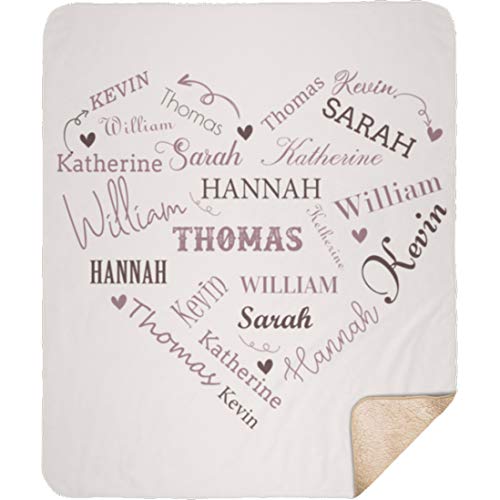 Personalized Name Blankets for Wife, Mom, Grandma Grandpa. Custom Blanket from Your Names. Close to Heart Customized Throw. Gift for Mothers Day, Christmas (Rose White, Sherpa)