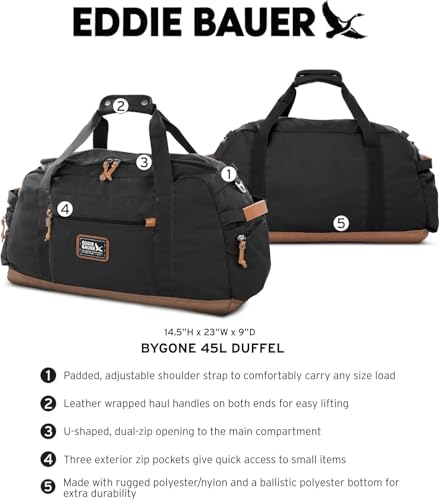 Eddie Bauer Bygone Duffel | Travel | Weekend Bag | Lightweight | Durable | 45L | Rugged Polyester/Nylon | U-Shaped Main Compartment | Black2