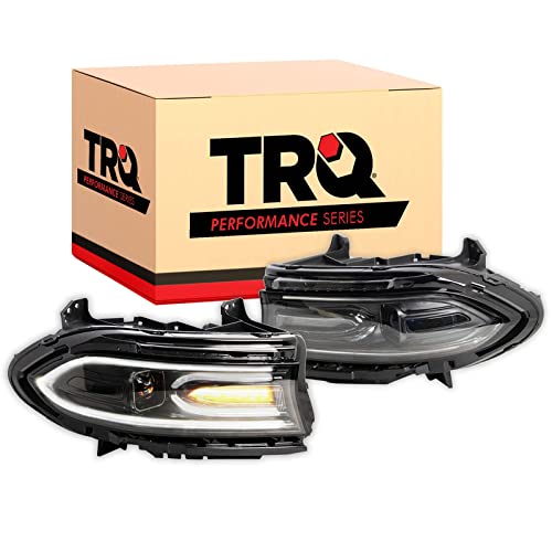 Image of TRQ 2 Piece Headlight Assembly Set Performance Projection Style LED Turn Signals LED Daytime Running Light Black Bezel Driver & Passenger Side Compatible with Dodge Charger 2015-2021