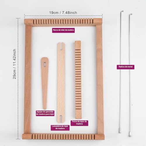 Miniatura 5 de Lyktrix Marco De Telaio De Tejer Para Niños, Kit De Tela De Tejer De Madera, Incluidos Hilos, Peine, Lanzadera Y Lana Para Principiantes Y Niños - 29 X 19 Cm