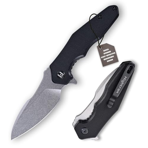 Hightron Mini Ventura Pocket Knife, Flipper Folding Knife with 2.85' Stonewashed Sharp D2 Blade and G10 Handle, EDC Pocket Knives with Pocket Clip for Camping Hiking Black-W