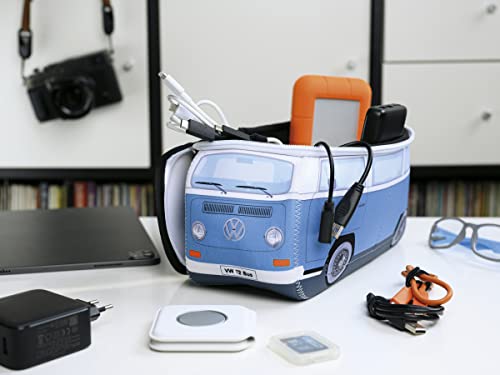 BRISA VW Collection – Volkswagen neoprenowy uniwersalny kosmetyk do makijażu, kosmetyczka podróżna, apteka, wzór T2 Bulli Bus (niebieski i biały/duży)