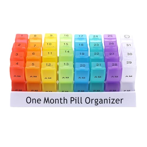 Pill Organizer Monthly Am/Pm,20.5x10.3x7cm Medication Organizer 31 Day Am/Pm Removable Compartments Pill Case For Each Day - Pil