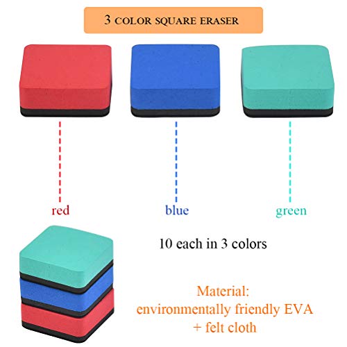 TIMESETL 30 Pack Dry Erase Eraser, Mini Whiteboard Eraser Bulk, Chalkboard Erasers Cleaner for Classroom School Office Home 3 Assorted Colors(Blue, Red, Green), Magnetic Dry Eraser image 4
