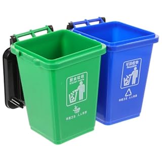 AOKWAWALIY 2pcs Desktop Trash Can Shape Pen Holder Storage Box Multifunctional Stationery Holder for Office Home Blue Green Wastebasket with Lid and Wheels Creative Organizer for Pens Supplies