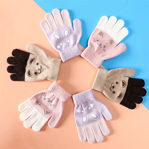 Cartoon Bear Cat Pattern Glove Winter Warm Gloves Boys Girls Kids Outdoor Playing Winter Gloves for 4-8 Years Old3