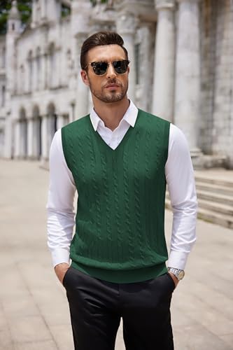 Image of COOFANDY Men's Sweater Vest Cable Knitted V Neck Slim Fit Sleeveless Pullover Sweater