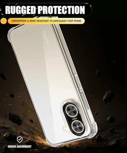 Image of WOW IMAGINE Ultra-Hybrid Crystal Clear Back Case for Redmi A5 2025 | Poco C71 | Shockproof Design | Camera Protection Bump | Hard Clear Mobile Back Cover with Cushioned Edges - Transparent