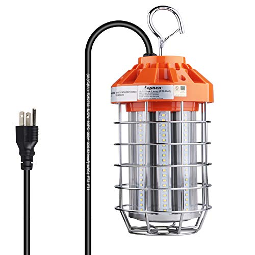 dephen 60W LED Temporary Work Light, 8400Lm 5000K Construction Spotlights, Plug in Portable Worklight with Hook, 360 Degree Hanging Flood Lamps for Indoor Outdoor Job Site Lighting, UL-Liste
