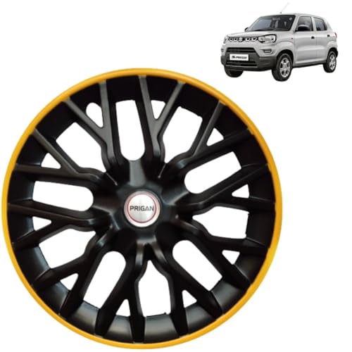 Image of Prigan Wheel Cover for SPRESSO 14 Inch Black Yellow Wheel Cap (Available in 12,13,14 Inch) (Set of 4 Pcs) (Press Fitting) Model- Power GT Yellow-14