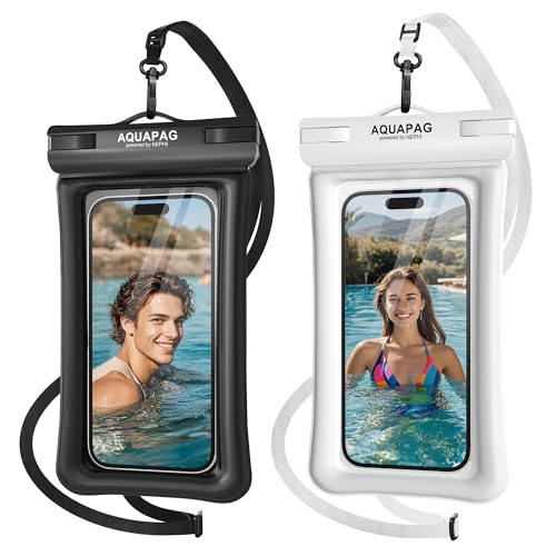 NEPHI IPX8 Floating Waterproof Phone Pouch 2 Pack-Up to 8.0'，Floating Phone Case for iPhone Andriod, Dry Bags for Vacation Beach Pool Kayak Cruise Travel Essentials (Black White 2 Pack)