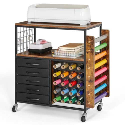 Organization and storage craft table with 28 vinyl roll holders
