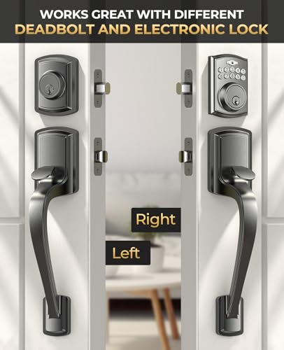 Image of Front Door Handle No Lock for Right & Left Handed Doors, Modern Exterior Door Handle with Reversible Lever, Lower Half Grip, Steel Gray