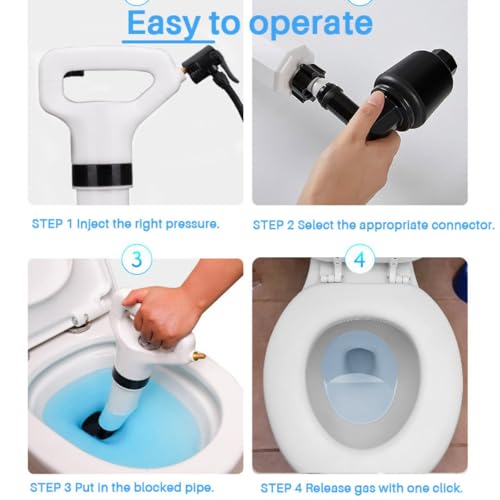Desatascador de aire a presión alta para inodoro, desatascador de desagües, equipo manual neumático potente para limpieza de desagües con aire comprimido para cocina y baño miniatura 3