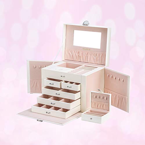 Smileshe Jewelry Box For Women Girls, Pu Leather Large Storage Boxes With Portable Travel Case, Huge Lockable Display Organizer For Rings Earrings Necklaces Bracelets #TOP6