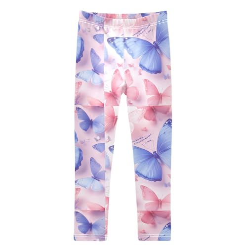 Boccsty Pattern Pink Blue Butterflies Girls Leggings Kids Yoga Pants Dance Active Tights 4T
