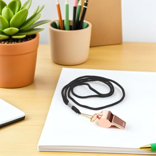 6 silbatos deportivos de acero inoxidable Rose Gold con cordón miniatura 3