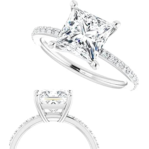10K Solid White Gold Handmade Engagement Rings 2.0 CT Princess Cut Moissanite Diamond Solitaire Wedding/Bridal Ring Set for Women/Her Propose Ring (6)