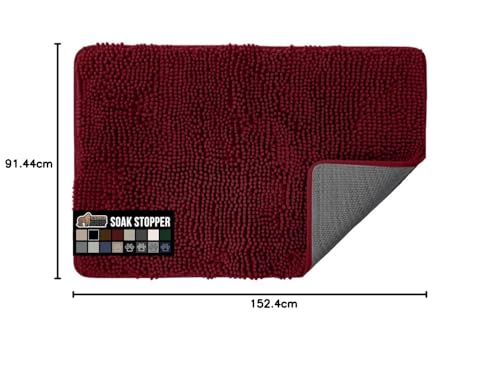 Image of GORILLA GRIP SoakSTOPPER Dog Door Mat, 60x36 Machine Washable Rug Absorbent Doormat Captures Moisture Mud Dirt, Quick Dry Soft Chenille Entryway Rugs Indoor Entrance Mats for Dog Paws, Burgundy