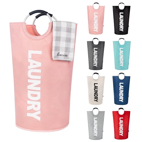 Caroeas 90L Panier à Linge Grande Capacité, Sac à Linge Pliable avec Poignées Rembourrées, Corbeilles à linge，Idéal pour le Rangement et le Transport des...