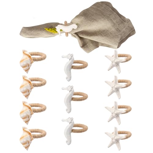 12 pezzi portatovaglioli in stile oceano, portatovaglioli con stelle marine e cavallucci marini, fibbie per tovaglioli per feste in spiaggia, decorazioni da tavolo (bianco)