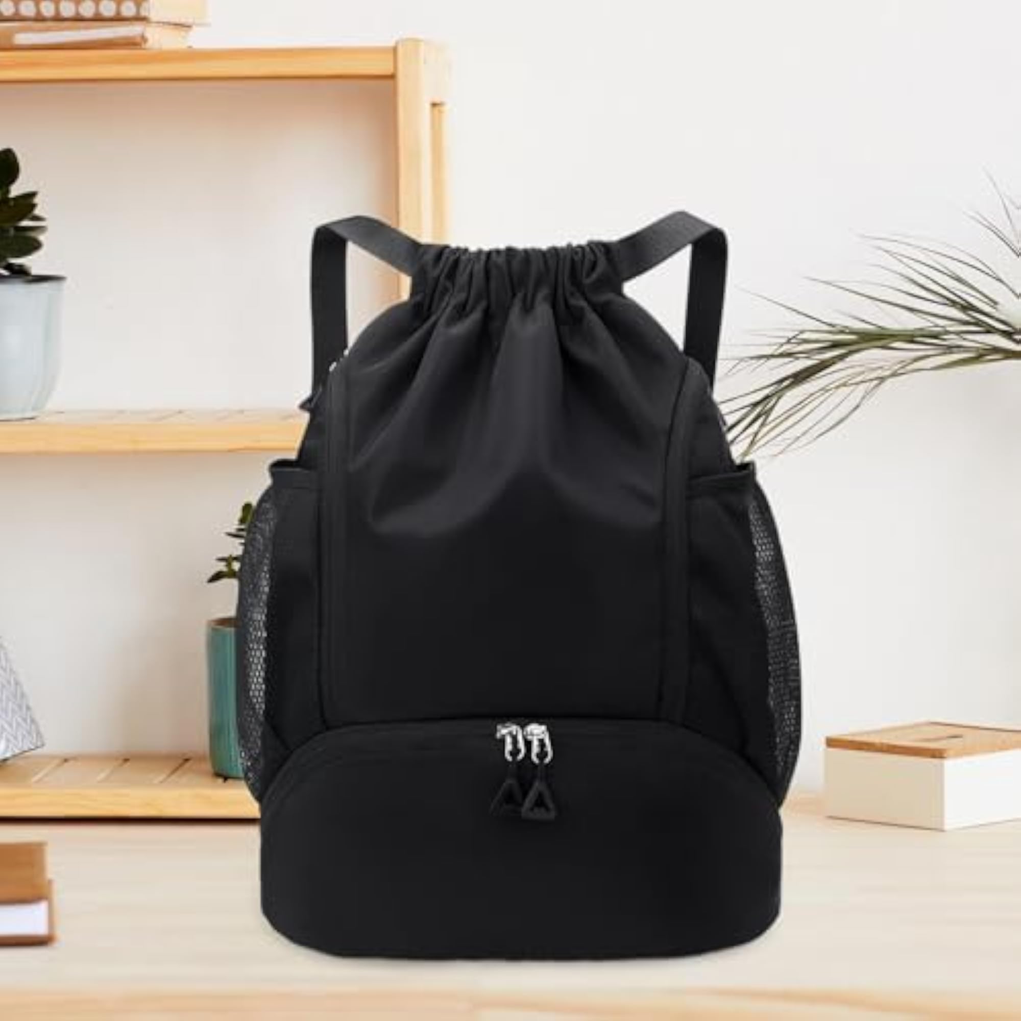 Drawstring Backpack Basketball, Black