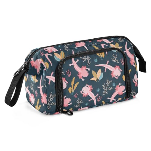 Image of Axolotls Print Pencil Case Pouch Big Capacity Pencil Bag Box Organizer Pen Case with Compartmens Stationery Organizer for Girls Boys Women School College Office