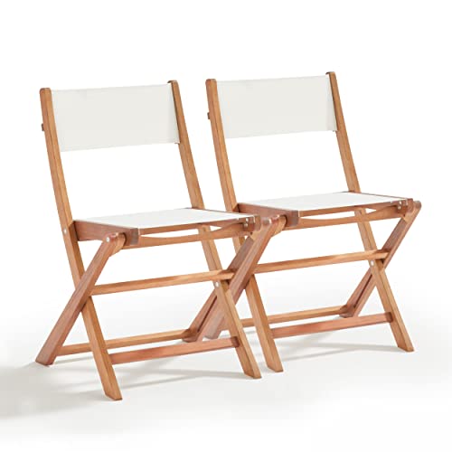 Oviala Lot de 2 chaises Pliantes en Bois d'eucalyptus et textilène Blanc
