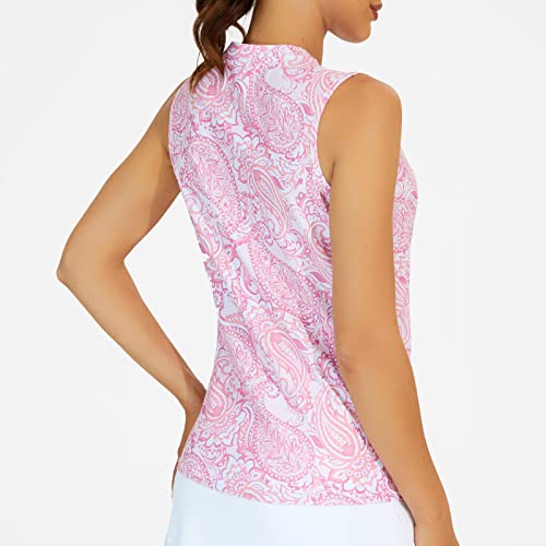 M Moteepi Golf Tank Tops Women Sleeveless Polo Shirts Collared Zip Up Tank Tops Tennis Golf Clothes Summer Crystal Pink Pattern M #TOP2