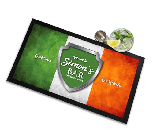 Artylicious - Tapis de bar personnalisé, bouclier du drapeau irlandais, 44 cm x 25 cm, polyester doux, caoutchouc antidérapant, lavable en machine, imprimé au Royaume-Uni