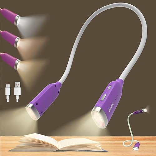 Neck Reading Light, 3 Color & Brightness Adjustable Book Light for Reading in Bed, Hands-Free, Lightweight, USB C Rechargeable, Eye-Caring, Perfect for Crafts, Camping, Kids & Adults (purple) - image 1
