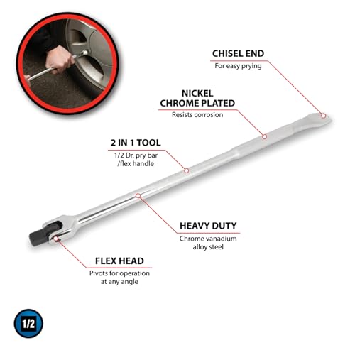 Image of Performance Tool W32127 1 /2-in Drive Pry Bar /Flex Handle Home Improvement Hand Tool, Silver, 18-Inches