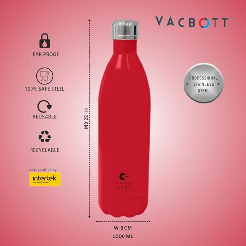 Image of Clay Craft Vacbott Stark Solid Double Walled|18 Hours Hot and 24 Hours| Cold Water Bottle Vacuum Insulated Flask Bottle 1000 ml|2 Piece|Leak Proof|Office Bottle|Gym|Home|Kitchen