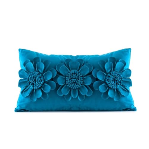 YIGIRL Rectangle Velvet Throw Pillow, Handmade 3D Flower Throw Pillow,