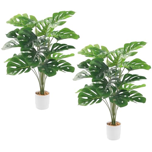 GoldOars 29" 2-Pack Artificial Monstera Plant Tree in Pot, Large Tropical Fake Plants Indoor Faux Green with Bendable Stems for Home Office Garden Decoration (75cm)​