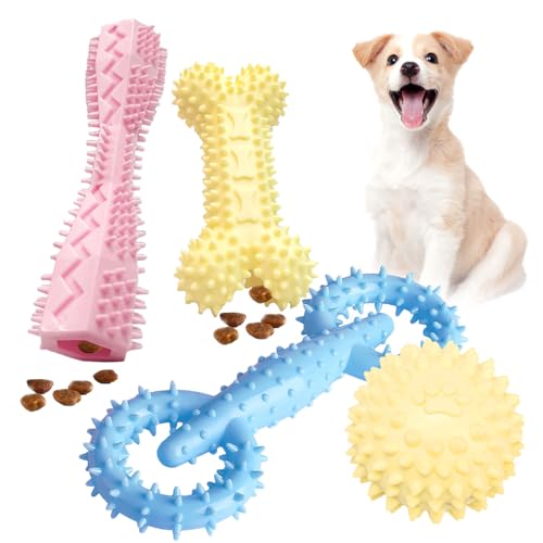 HAREDIG 4 Pack Rubber Chew Toys for Puppies 2-8 Months Soft Teething Toys for Puppies Small Dog Teething Balls Bone Rings Puppy Teethers Interactive Dog Toys for Puppy Small Dogs