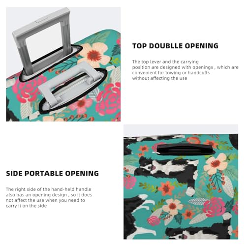 Border Collie Florals Print Suitcase Cover Luggage Protector Washable Elastic Fashionable Travel Gear Cover4