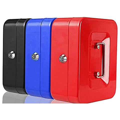 ACCURATE Money Box Tin Steel Cash Safe Box Petty Cash Tin with Lock 2 Keys - Black (6 INCH) Cover