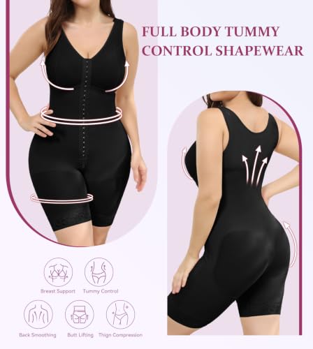 Image of M MYODRESS Fajas Colombianas Plus Size Postpartum Full Body Shaper with bra | 52%Nylon 48%Spandex, 3 row hook Adjustable Compression, breast support and butt lifter, for postpartum post surgery daily