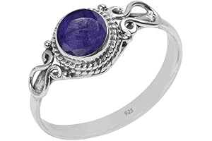 Round Blue Sapphire Stone Ring - Sterling Silver Rings for Women - US Size 5