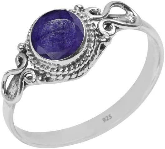 Gemstone Ring, Handmade 925 Sterling Silver Rings for Women Girls, Natural Gemstone Ring US size 5 Solitaire Ring, Round Stone Ring, Minimalist Birthstone Gift Jewelry for her
