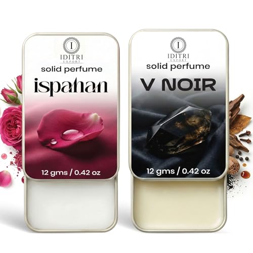 Image of IDITRI EXPORT Solid Perfume |V Noir&Ispahan Alcohol Free Wax Perfume Balm, Long Lasting | Pocket Tin 12g, Pack Of 2| Non Greasy Smooth Glide, Travel Friendly Men And Women