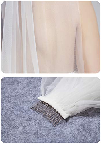 BEAUTELICATE Sluier bruidssluier bruidssluier bruidssluier bruidssluier wit ivoor lang kort ellebooglang met metalen kam 1 laag V67 - Image 5