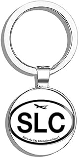 Oval SLC Salt Lake City Airport Code (Jet Fly air hub Pilot ut) Metal Round Metal Key Chain Keychain Ring