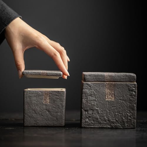 Cozliv Cube Decorative Jar With Lid, Stone Textured Ceramic Box thumb #5