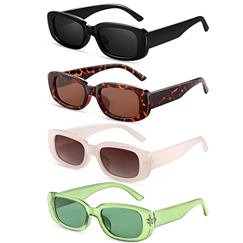 Ougenni Sunglasses Womens Rectangle Trendy Sunglasses Vintage Sunglasses 90s Retro Y2K Fashion Sunglasses for Women Sunglasses Pack
