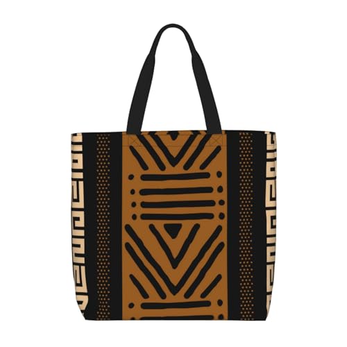 African Mud Cloth Tote Bag With Zipper – All-Purpose Polyester Shoulder Bag With Built-In Pocket, Lightweight & Scratch-Resistant For Daily Needs